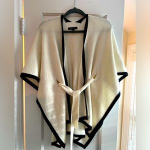 Ann Taylor Black and ivory poncho sweater with belt